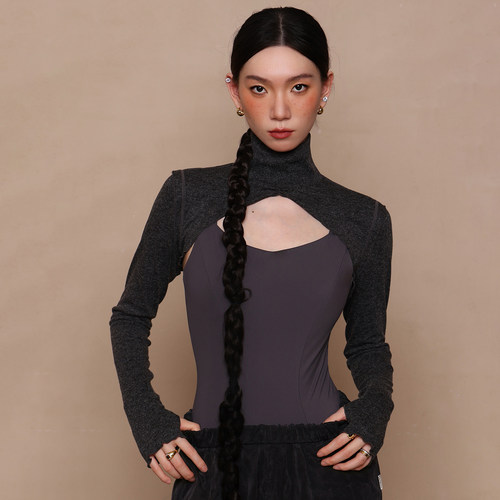 danzbaby芭蕾舞服女练功服成人体服高领坎肩长袖针织护肩上衣B397