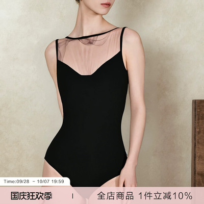 danzbaby芭蕾舞服女瑜伽服成人舞蹈服印花网拼接无袖练功体服B408
