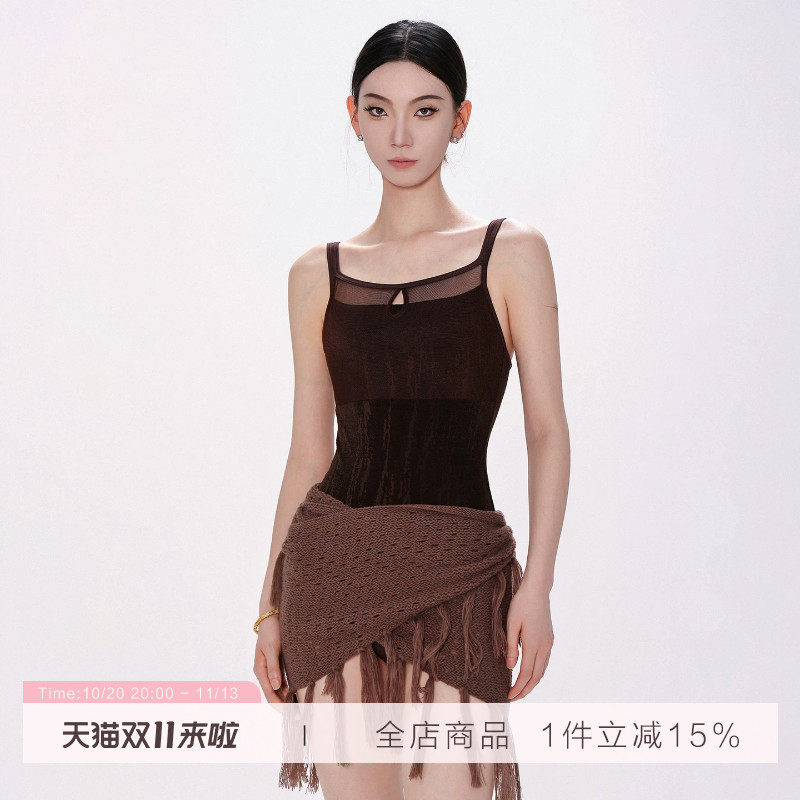 danzbaby芭蕾舞服女体操服成人练功服暗纹网纱拼接吊带体服B362-2