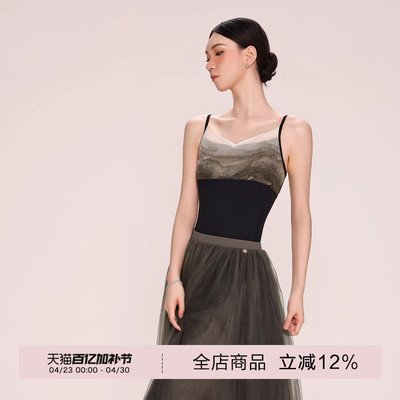 danzbaby芭蕾舞服女练功形体服成人瑜伽网纱拼接体服吊带体服B378