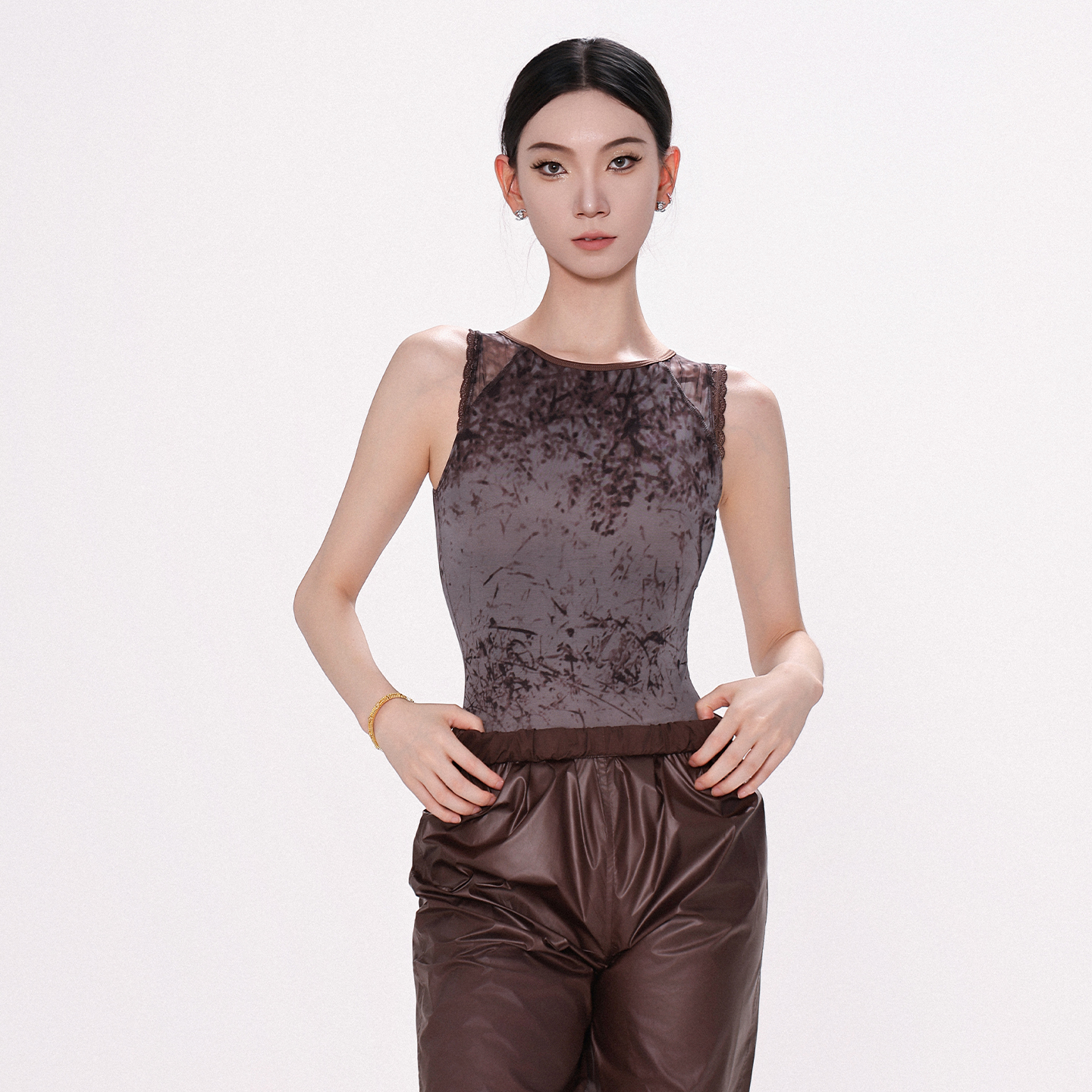 danzbaby芭蕾舞服女瑜伽体操服成人训练服印花网拼接练功体服B354