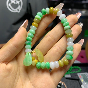 A货三彩大尺寸手串天然7.5mm男女款 算盘珠冰种彩色多宝手串