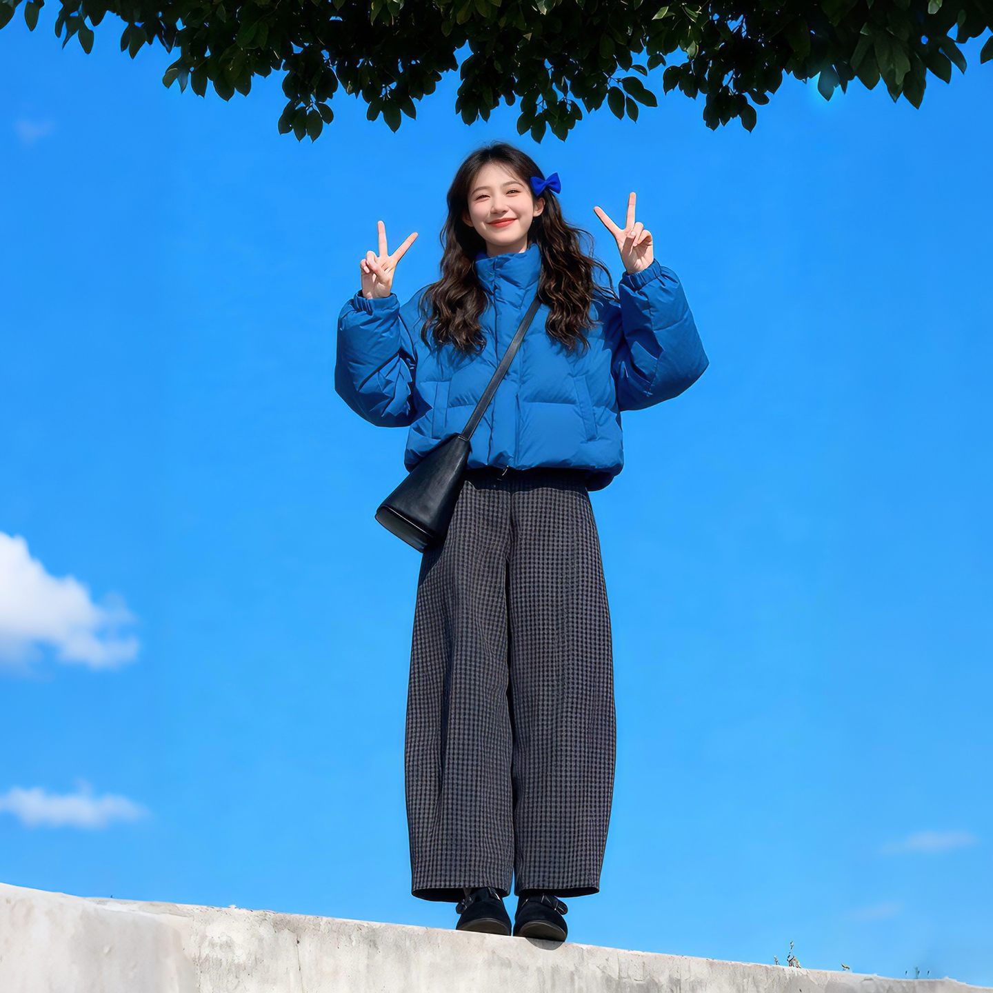 冬装搭配一整套韩系穿搭加厚保暖克兰因蓝棉服外套休闲裤两件套女