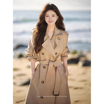 高端卡其色风衣外套女202