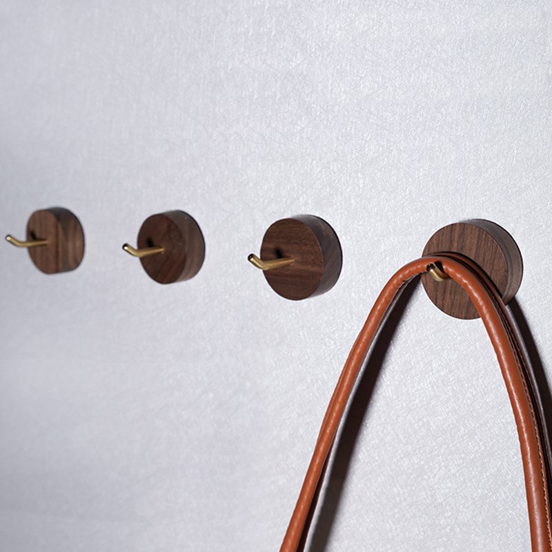载物北欧卫生间挂钩免打孔黄铜粘钩实木质创意玄关门后墙壁挂衣钩
