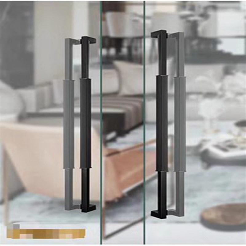 酒店会所玻璃门把手加厚不锈钢方管拉手哑黑钛金玫瑰金大拉手封釉