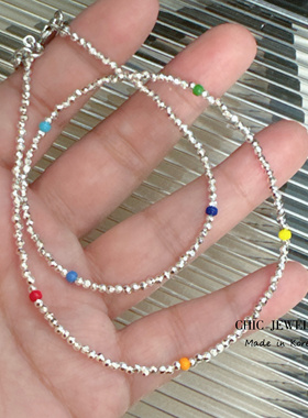 CHIC JEWELRY韩国进口饰品小碎银彩色糖豆串珠亮闪闪项链锁骨链女