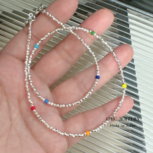 CHIC JEWELRY韩国进口饰品小碎银彩色糖豆串珠亮闪闪项链锁骨链女