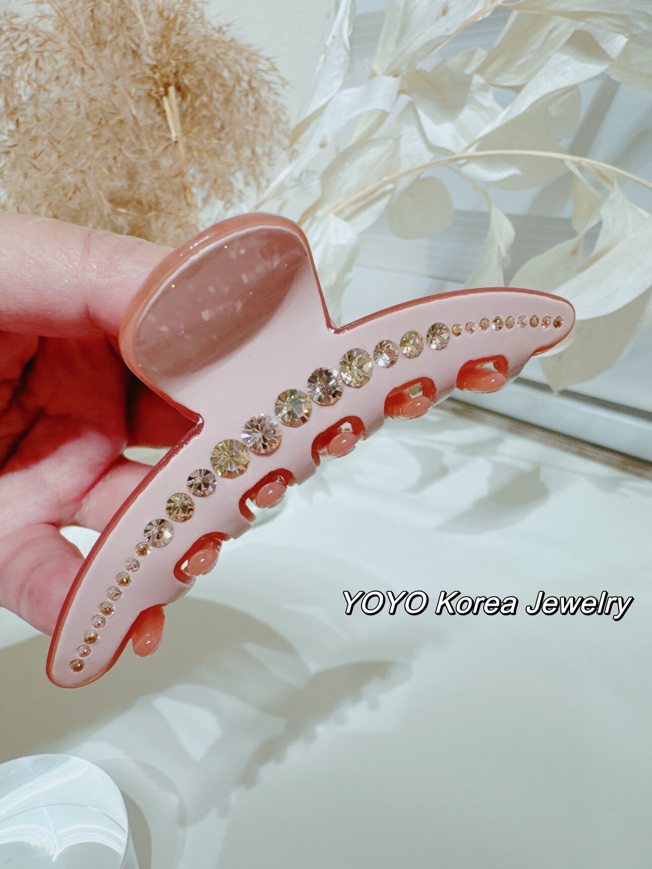 YOYO韩国France新款法式高级感水钻粉色少女心中号鲨鱼夹抓夹发夹