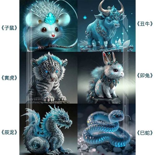 水晶宝石蓝十二生肖钻石画满钻5d十字绣2025新款砖石贴画手工带框