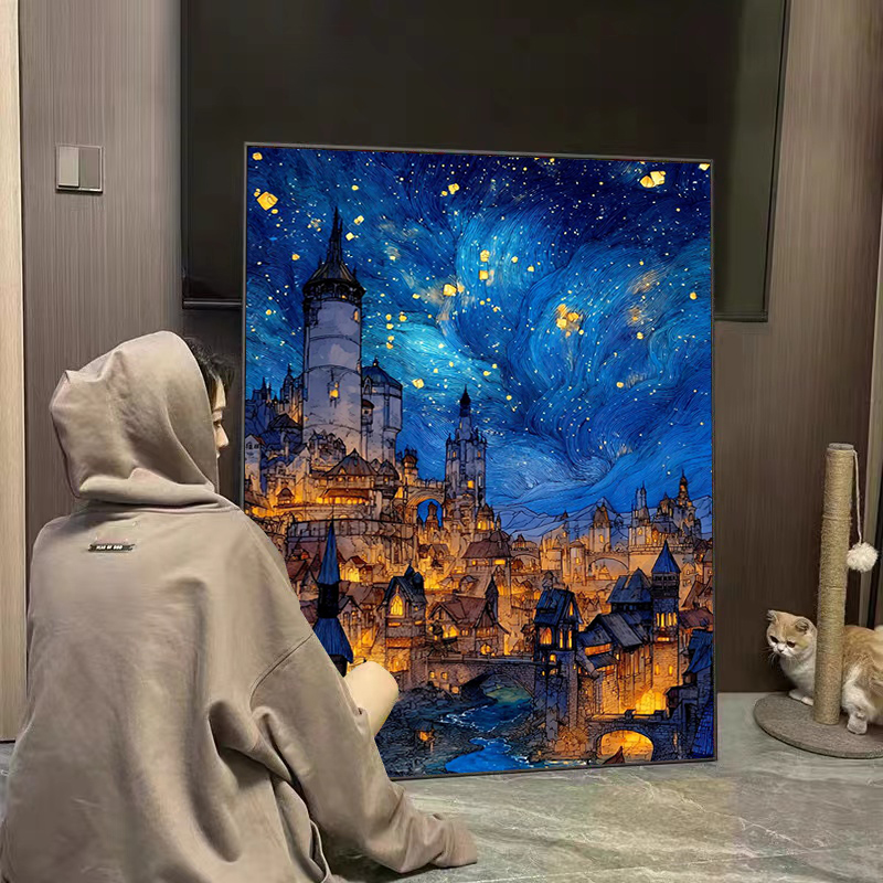梦幻夜色的城堡diy钻石画十字绣