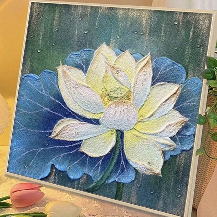 夏日荷花石英砂肌理画diy材料全套立体数字油画高级手绘花卉装饰图片