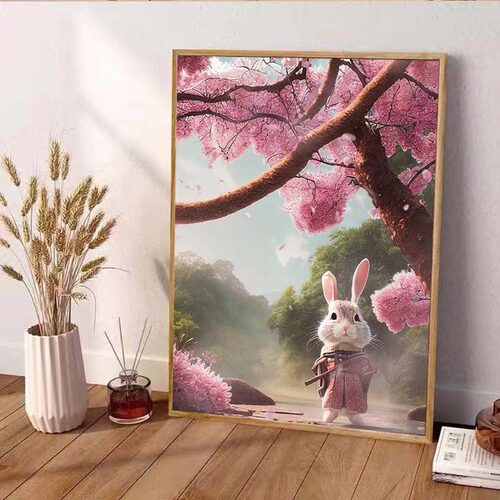 兔兔武士钻石画满钻2025新款治愈系客厅卡通萌宠手工粘贴砖5d小件