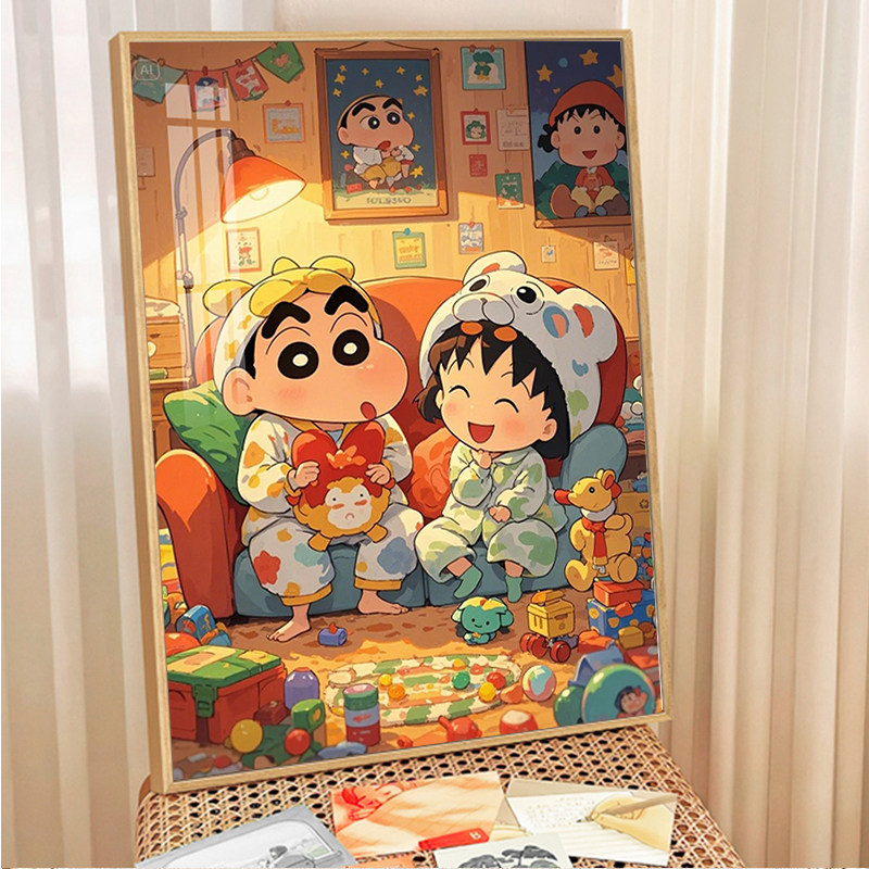 蜡笔小新樱桃小丸子钻石画睡衣卡通动漫儿童手工diy点贴画十字绣