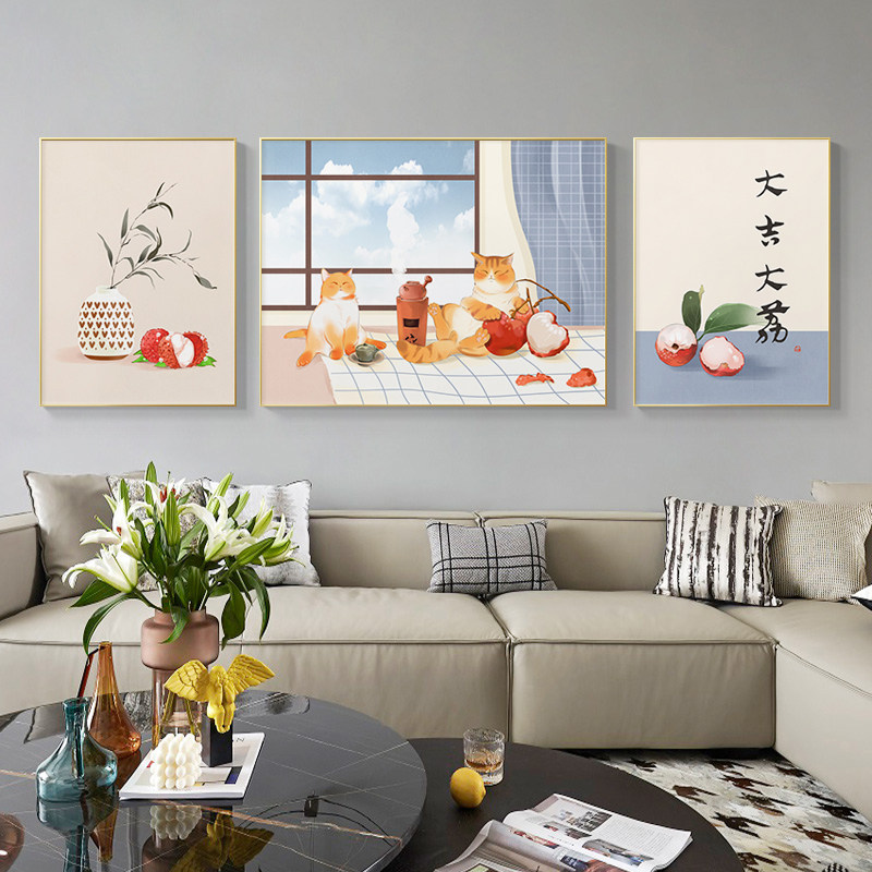 十字绣2021新款绣客厅三联画小猫餐厅钻石画满钻点贴砖5d大吉大利