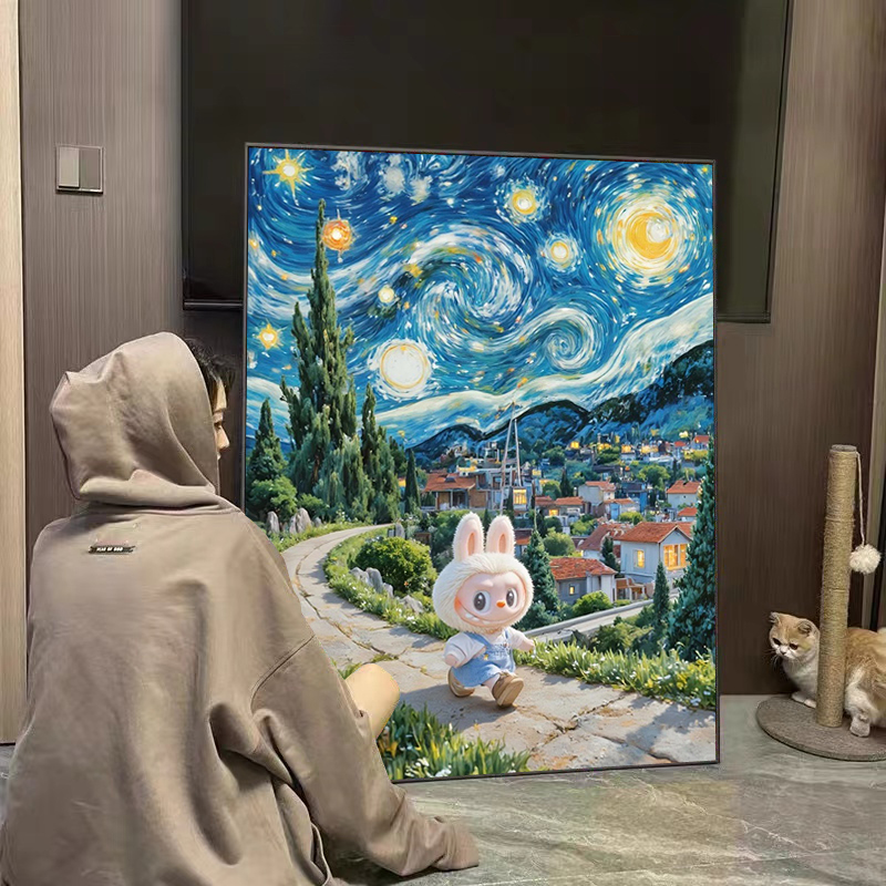 拉布布梵高星空散步钻石画十字绣
