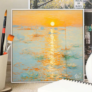 日出花海数字油画diy填充手工画莫奈风景成人减压手绘丙烯油彩画