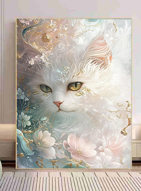 简约高级感花卉猫咪数字油