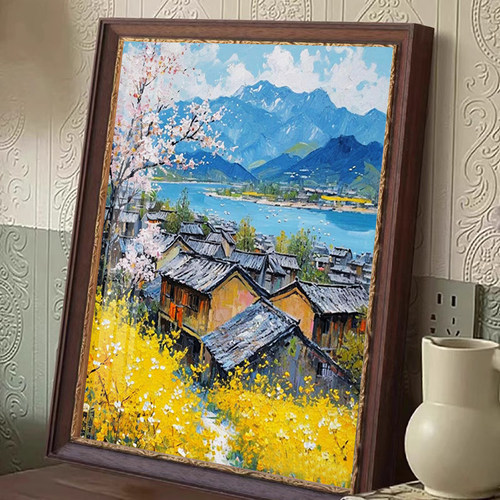 江南古镇钻石画2025新款餐厅山水风景画点贴钻砖石画十字绣带框5d