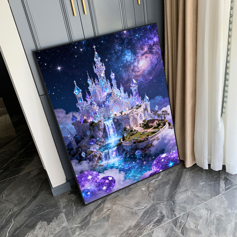北欧风夜晚水晶城堡diy钻石画手工十字绣刺绣儿童卧室满钻装饰画图片