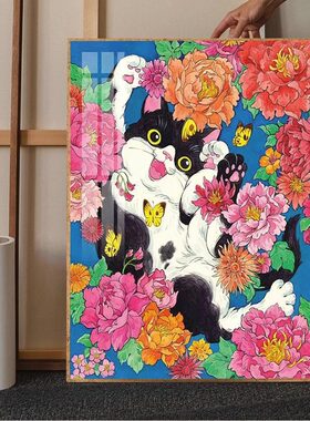 5d钻石画满钻可爱小猫卡通儿童卧室点钻十字绣钻石绣2025新款贴画