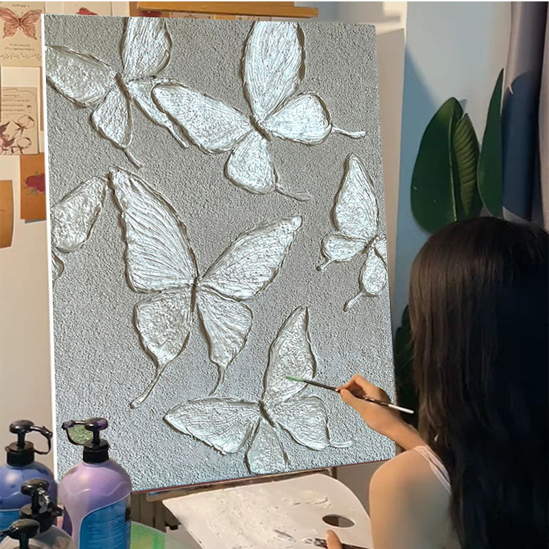 珠光蝴蝶石英砂肌理画diy材料全套数字油画立体网红手绘礼物装饰图片
