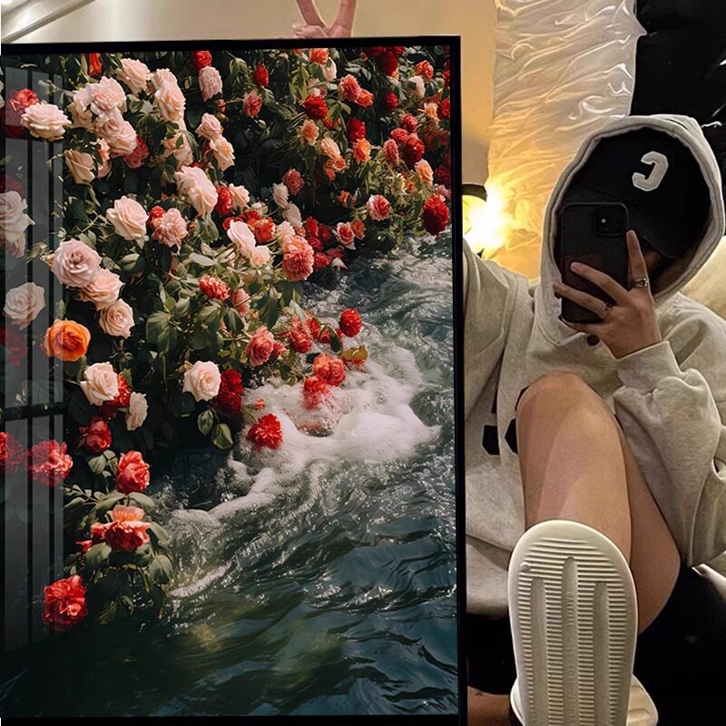 玫瑰花钻石画满钻北欧轻奢点贴砖十字绣2025新款客厅小件卧室手工