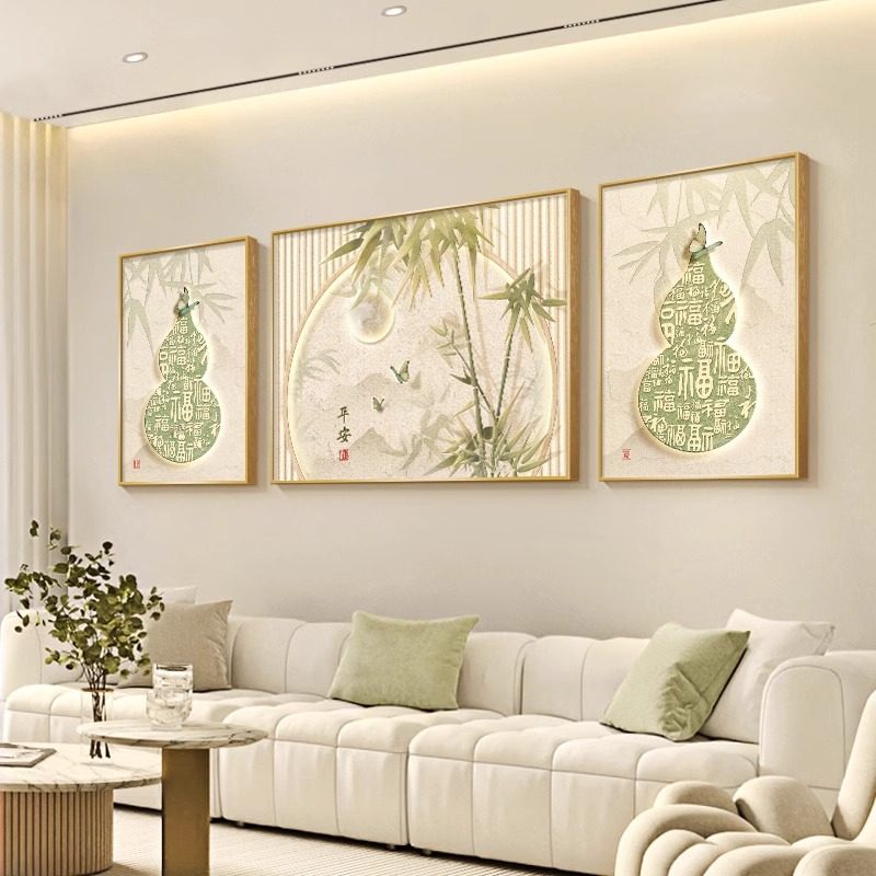 竹报平安客厅钻石画三联画2025新款点贴砖十字绣手工百福图大气5d,居家布艺,钻石绣,淘宝优惠券,粉丝福利购,淘宝优惠卷