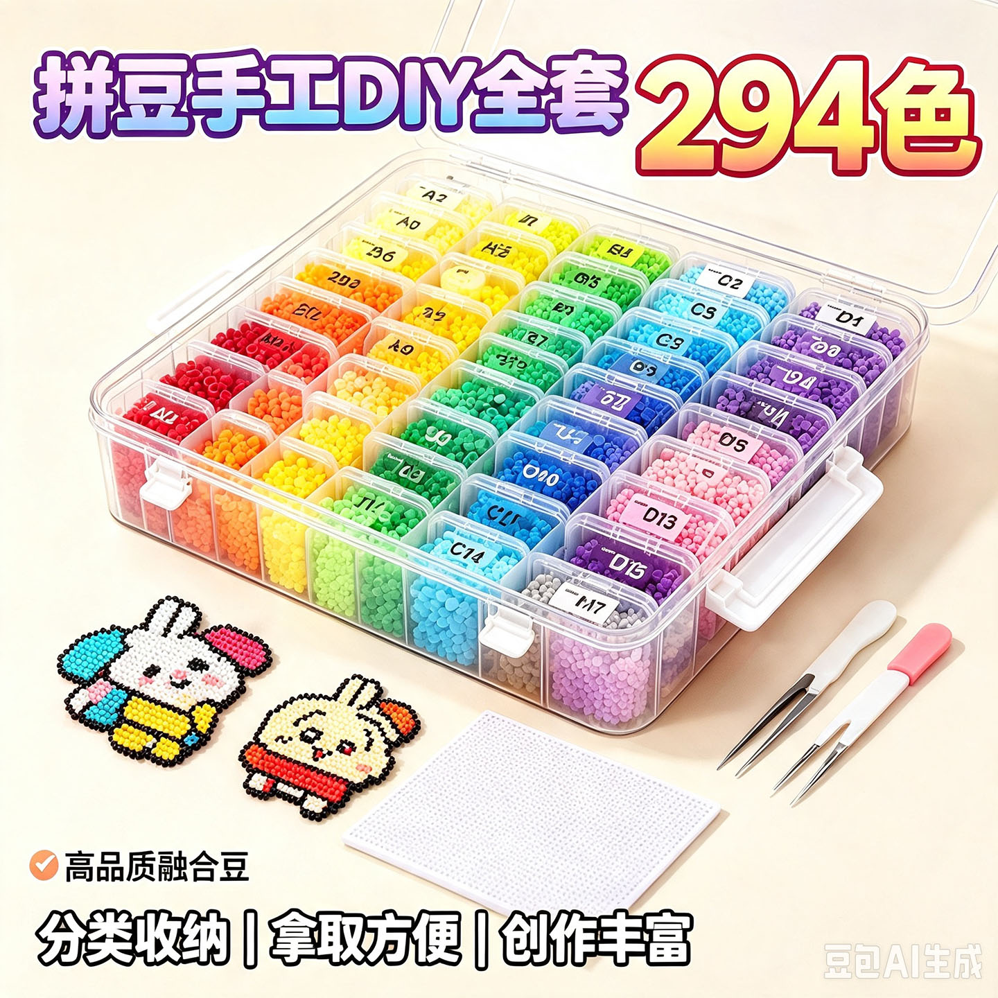 294色全色拼豆2.6mmMARD同款高品质融合豆拼豆手工DIY补充包套装