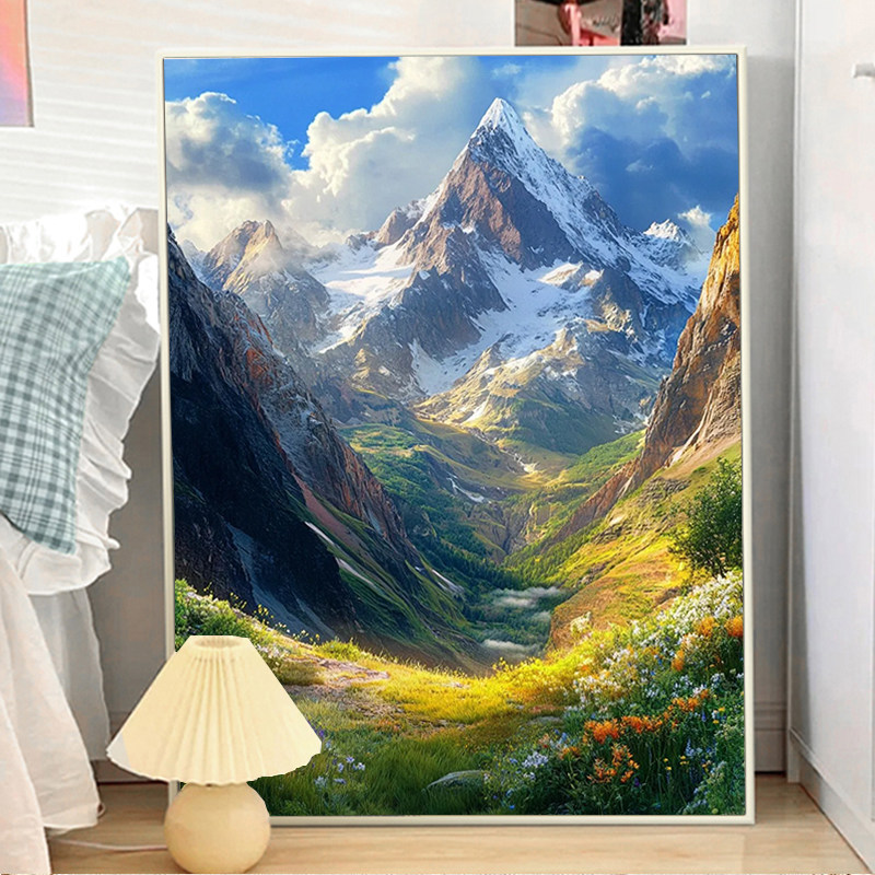 日照金山雪山风景2025新款5d钻石画手工diy粘贴带框装饰画十字绣,居家布艺,钻石绣,淘宝优惠券,粉丝福利购,淘宝优惠卷