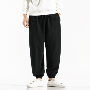 秋季纯棉运动小脚束脚裤子盘扣复古休闲哈伦裤男6020-1//，男装休闲裤，电商B275