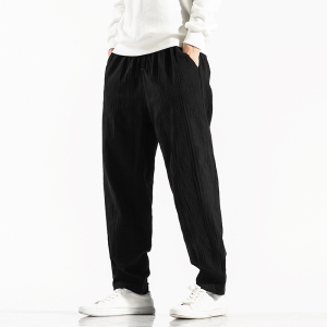 2021春季风复古棉麻休闲裤收脚阔腿哈伦提花裤子男潮/，男装休闲裤，电商B275