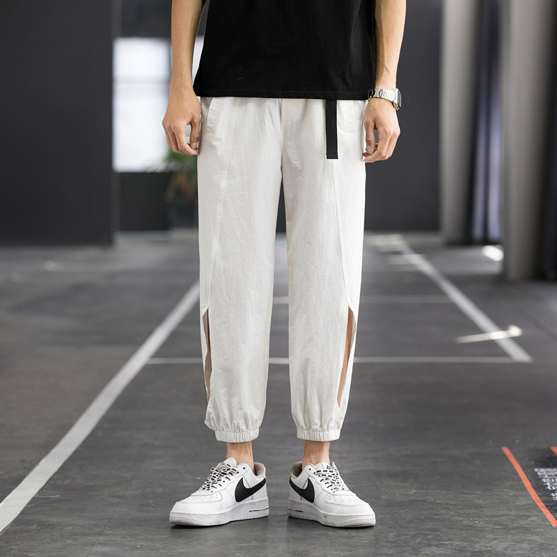 2021夏季潮流复古休闲裤开衩纯棉运动裤男女透气九分裤/，男装休闲裤，电商B275
