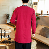 秋季风衬衫拼色上衣立领唐装改良汉服长袖男衬衣潮牌8819/P65，男装衬衫，电商B275