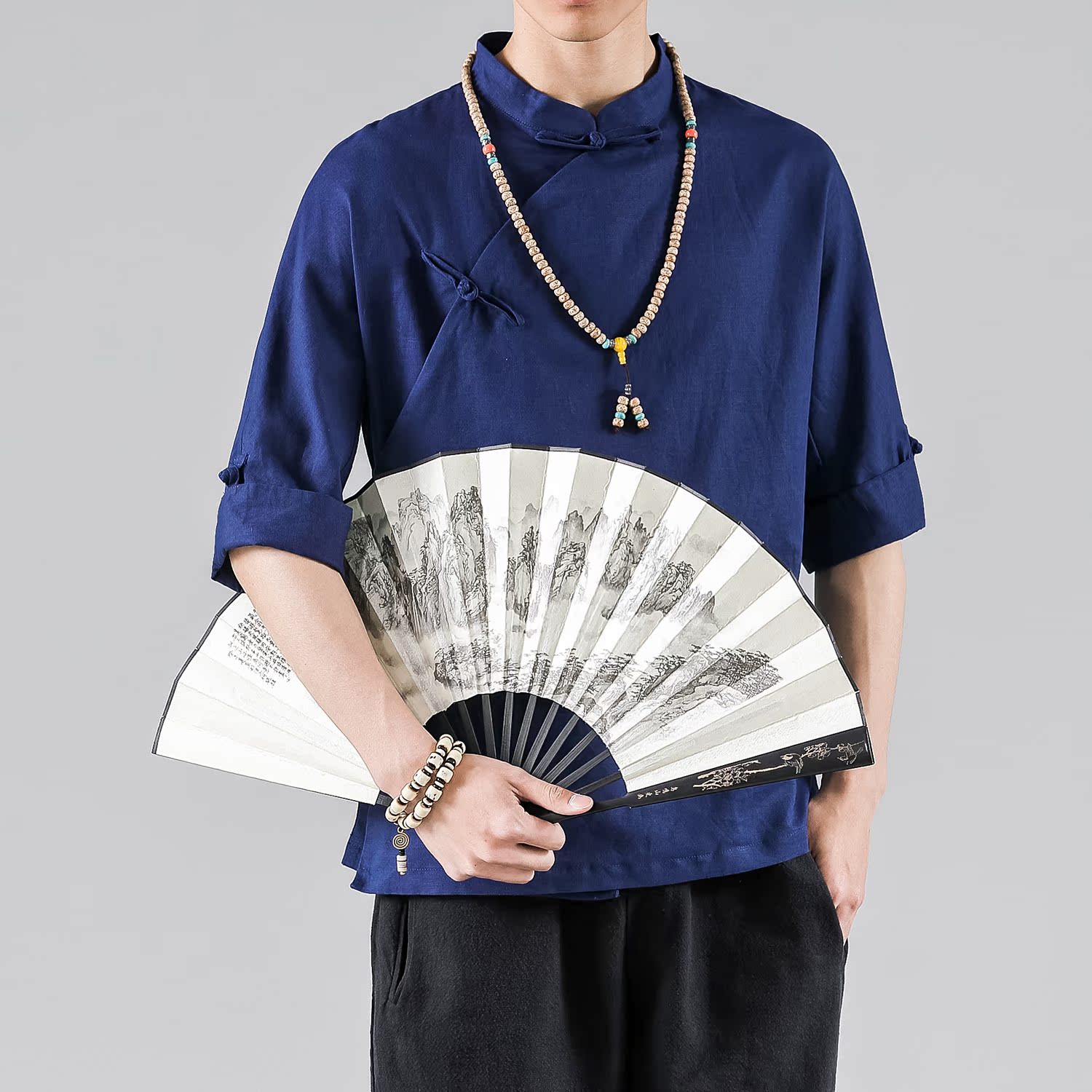 2021夏季凉爽汗衫大码棉麻衣中式斜襟上衣男装潮胖子T恤T9906，男装T恤，电商B275