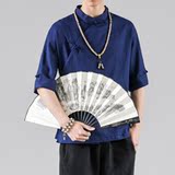 2021夏季凉爽汗衫大码棉麻衣中式斜襟上衣男装潮胖子T恤T9906，男装T恤，电商B275