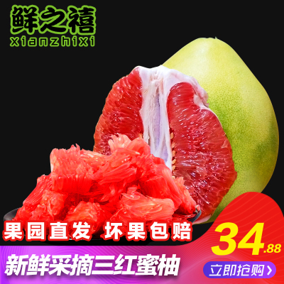 鲜之禧三红蜜柚 平和琯溪红心红肉柚子现货新鲜包邮福建管溪水果