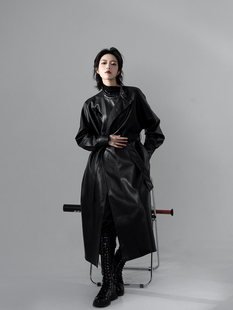 等云来【墨玄】正品原创改良圆领汉元素pu风衣新中式黑色皮革风衣