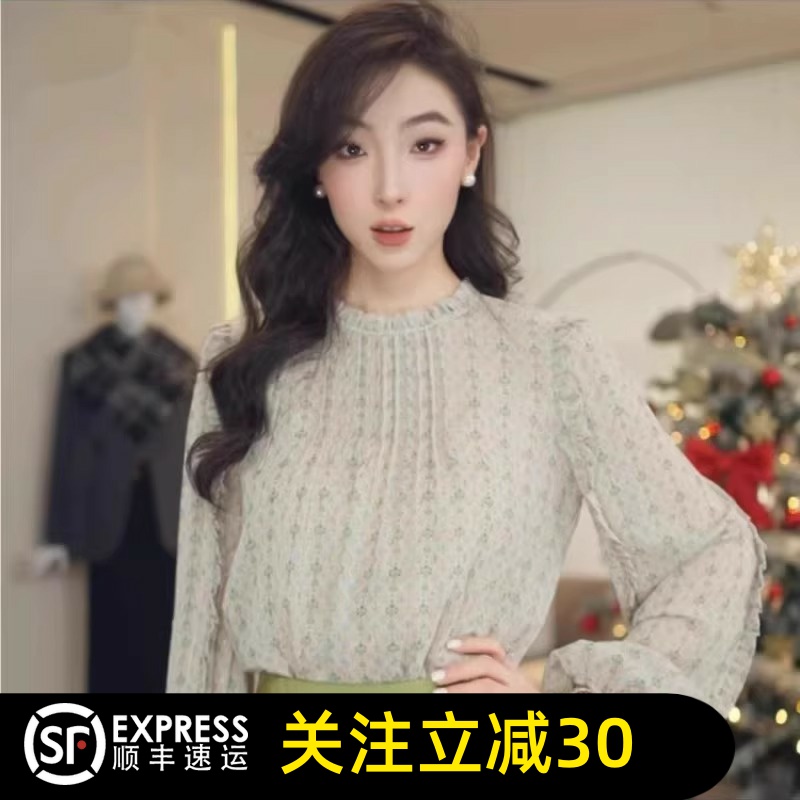 哥弟清仓官方2025春夏新款碎花休闲长袖衬衫女减龄两件套上衣