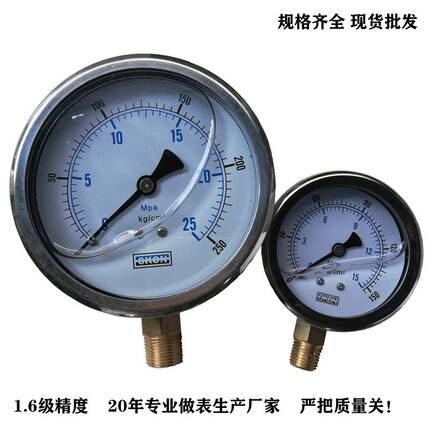 YN60耐震压力表100面立式不锈钢充油压水压气压通用径向油压仪表