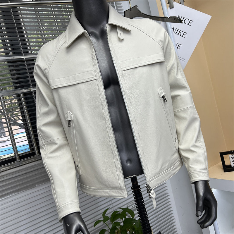 山羊皮时尚休闲翻领真皮皮衣男