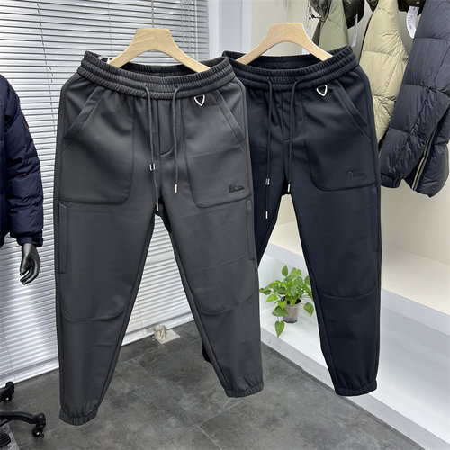 纯色加绒加厚时尚轻工装束脚裤男