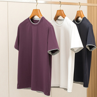 意奢BC Giza45埃及长绒棉 夏季男士老钱风假两件时尚短袖T恤半袖