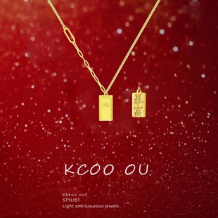 「暴富金砖」项链女纯银S999小众精致发财小金条锁骨链2026年新款