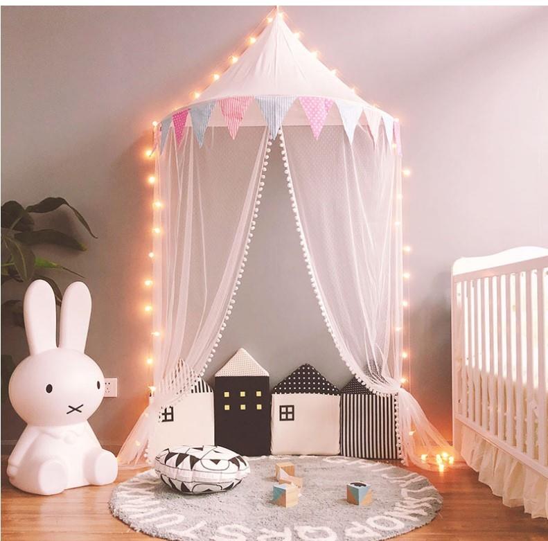 Giường trang trí z Giường ngủ Bắc Âu lưới đọc sách góc phòng ngủ trang trí giường nửa mặt trăng trần giường - Bed Skirts & Valances rèm mùng ngủ