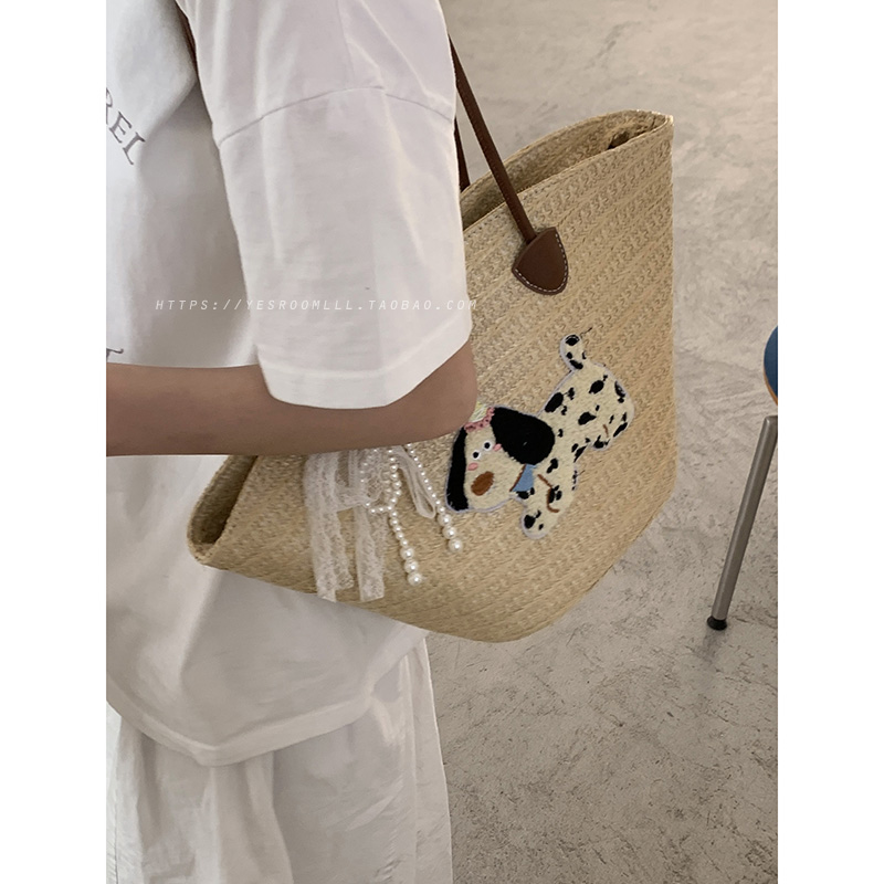 新中式草编包包女2025新款潮韩国文艺菜篮子包大容量托特包编织包