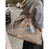 废土风手提包包女2025新款 潮时尚 超复古托特包简约大容量保龄球包