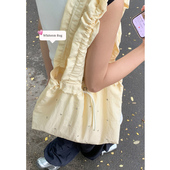 小清晰文艺帆布包包女夏天2024新款 潮韩国褶皱托特包百搭大容量包