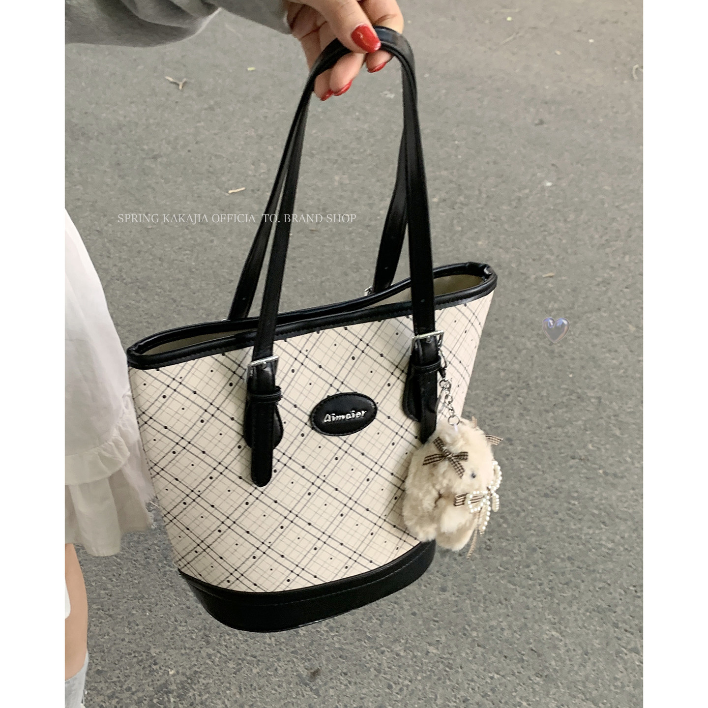 韩版甜美格子包包大容量腋下包