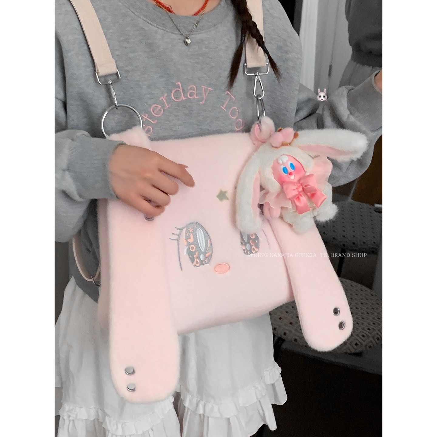 可爱毛茸茸兔子包包女2025新款潮时尚韩系毛绒包大容量双肩背包